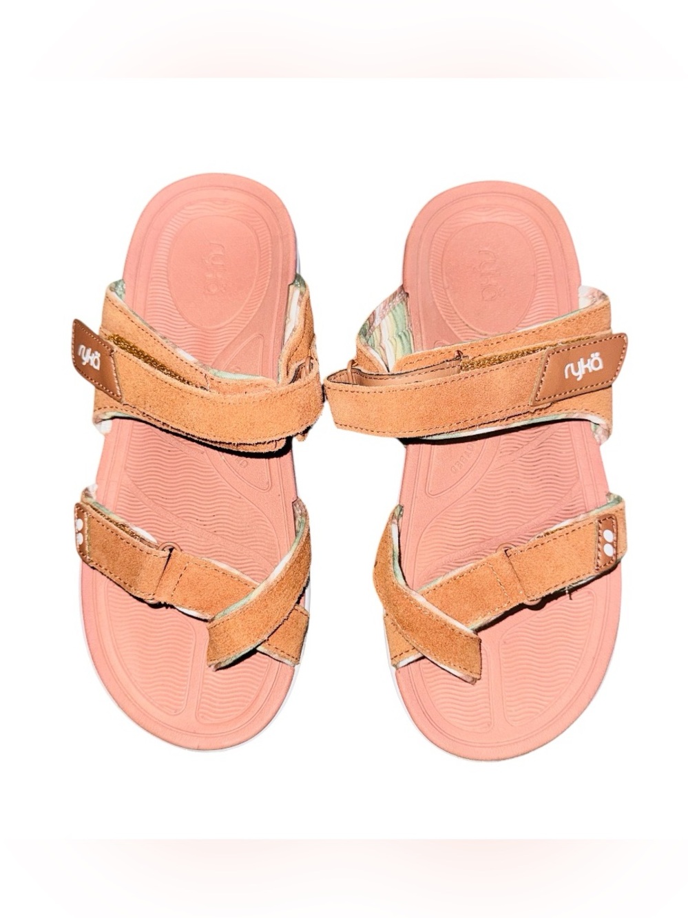 Ryka Comfy Cushion Sole Peach Adjustable Suede Slide Sandals